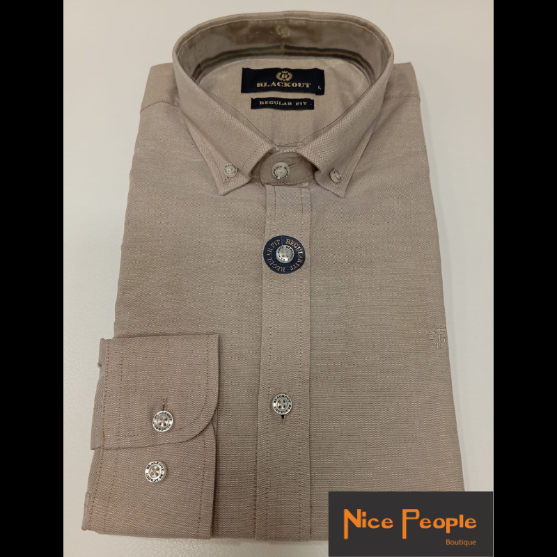 Camisa oxford bege liso regular fit - BLACKOUT