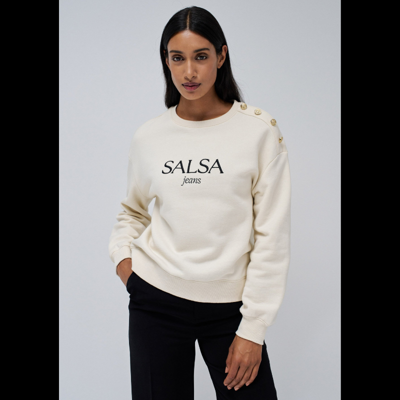 Camisola de Felpa Bege com Branding - SALSA JEANS