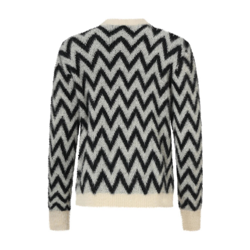 Camisola de decote redondo e de malha fofinha com padrão em zig zag em branco e preto.
Composição: 100%Acrílico