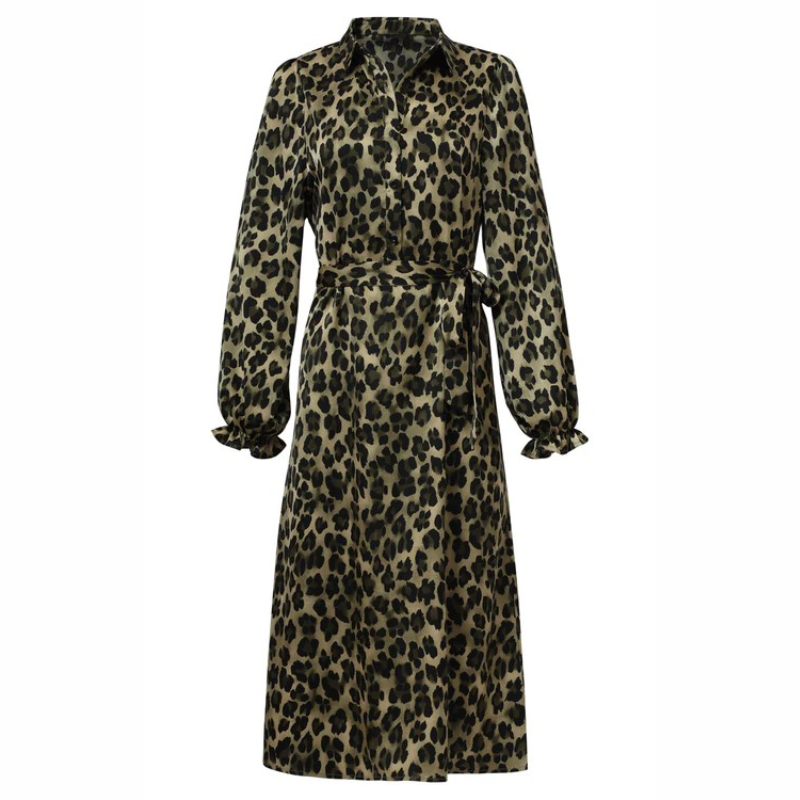 Vestido camiseiro acetinado animal print - SMASHED LEMON