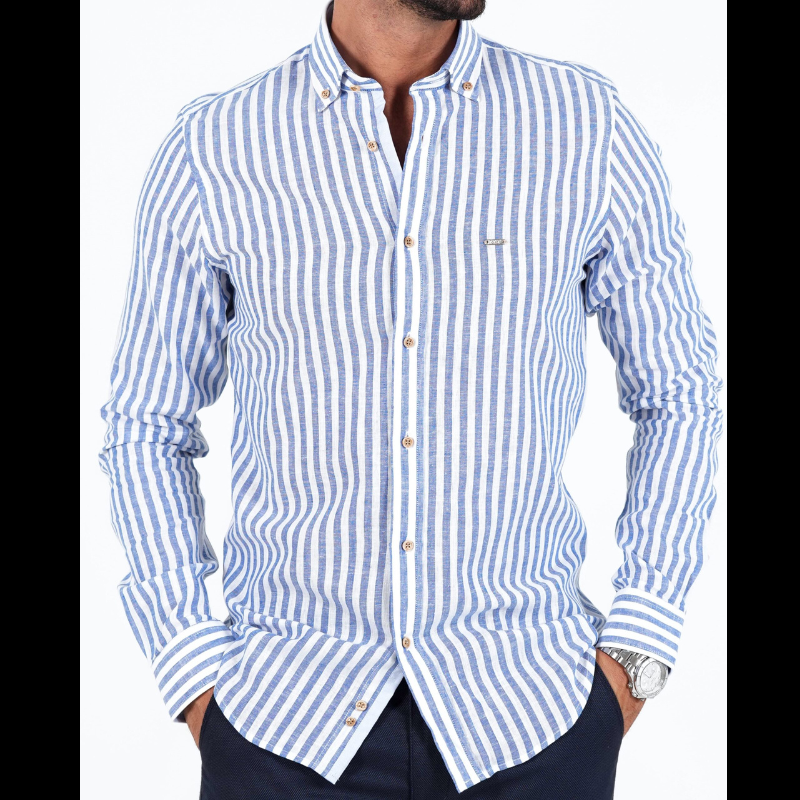 Camisa linho risca azul - BLACKOUT