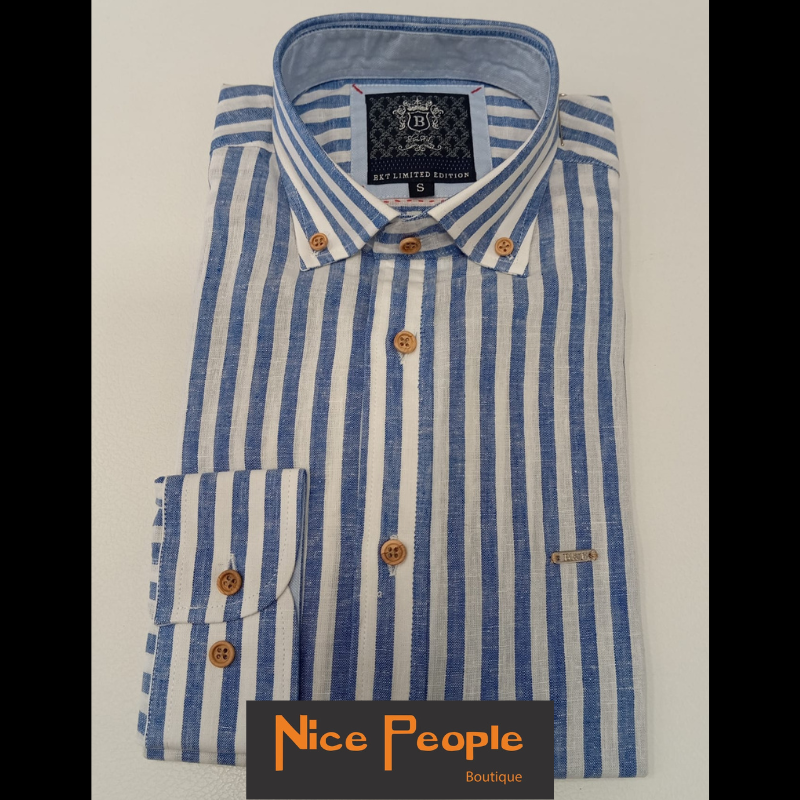 Camisa linho risca azul - BLACKOUT