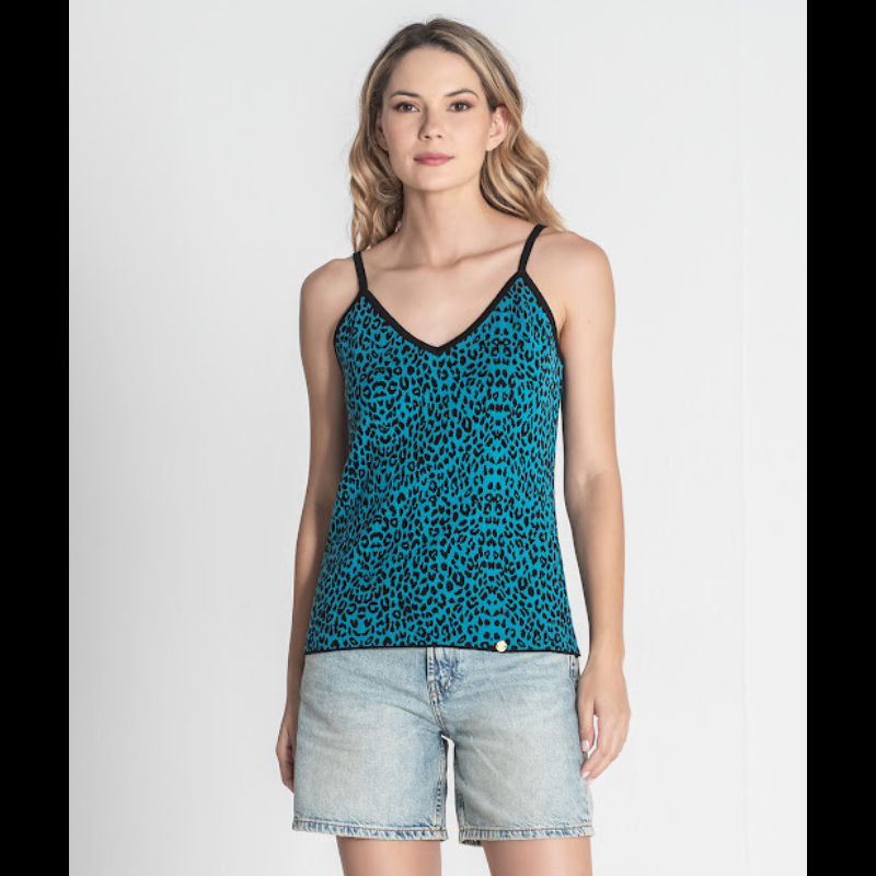 Top de malha, de alças, com padrão animal print.
Composição: 67%Liocel + 33%Algodão