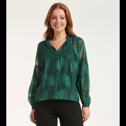 Blusa chiffon verde com folhas - SMASHED LEMON