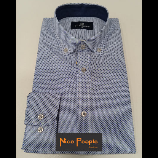 Camisa popeline fantasia azul slim fit - BLACKOUT