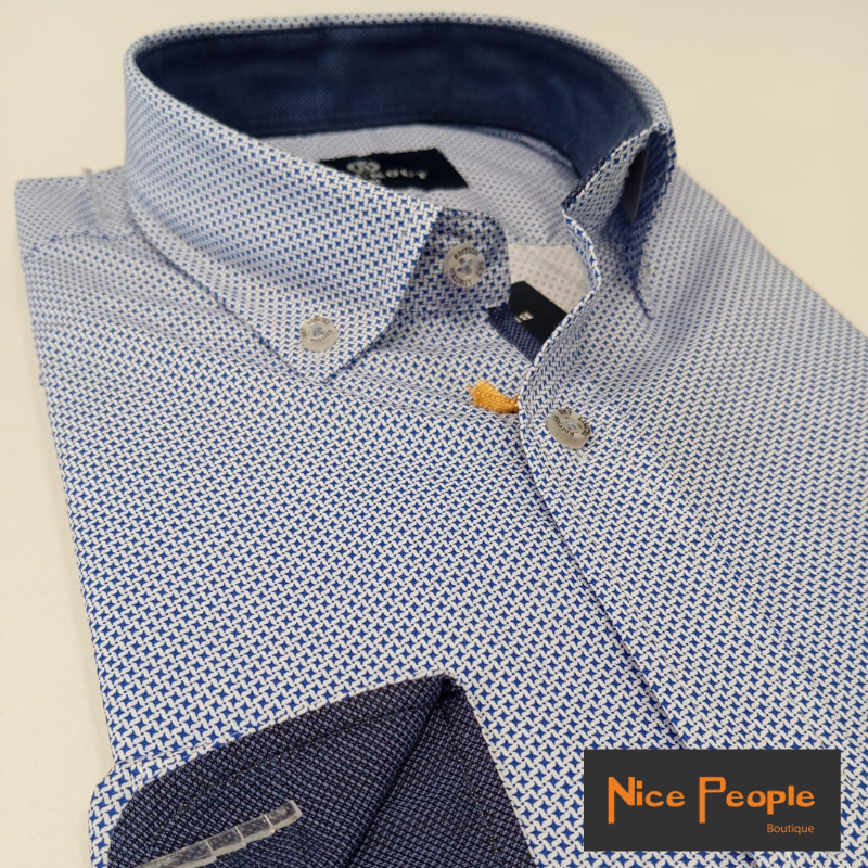 Camisa popeline fantasia azul slim fit - BLACKOUT