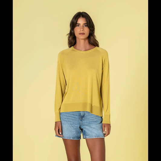 Peça versátil em malha fina premium, esta camisola apresenta um decote redondo subtil que realça a elegância do design. O corte descontraído proporciona liberdade de movimento sem comprometer a definição da silhueta. Disponível no tom pistácio, um matiz sofisticado que se integra facilmente em múltiplas combinações. Construída para durabilidade e conforto duradouro, é uma base essencial para um guarda-roupa contemporâneo e funcional.