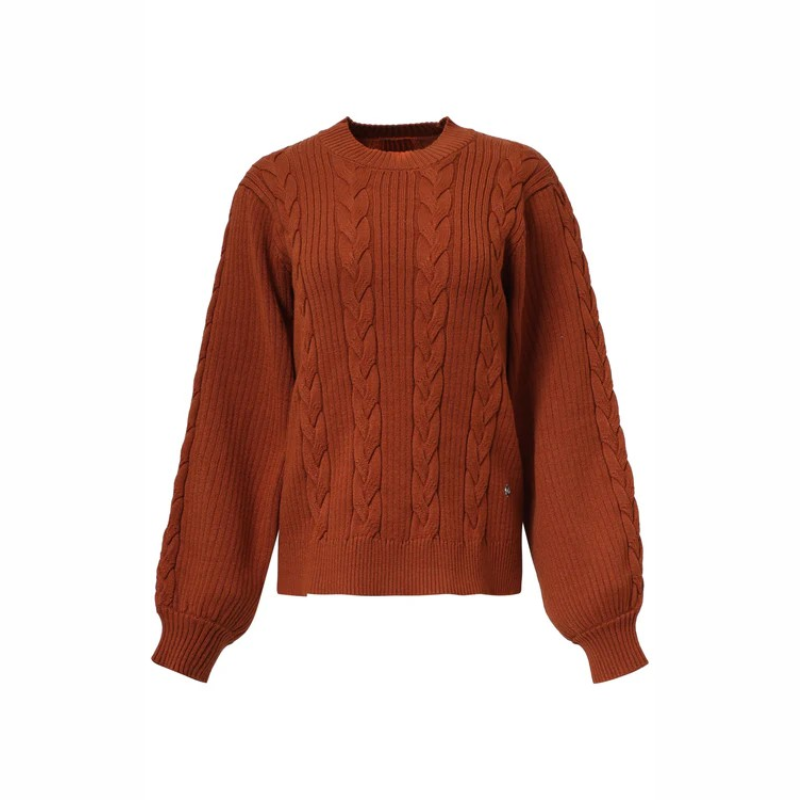 Camisola de decote redondo, de malha estruturada em cognac. Camisola de corte solto e de mangas compridas soltas a terminar com punho mais justo.
Composição: 52%Viscose + 28%Poliéster + 20%Nylon