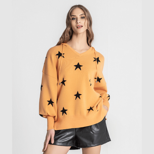 Camisola jacquard estrelas com capucho - RÜGA