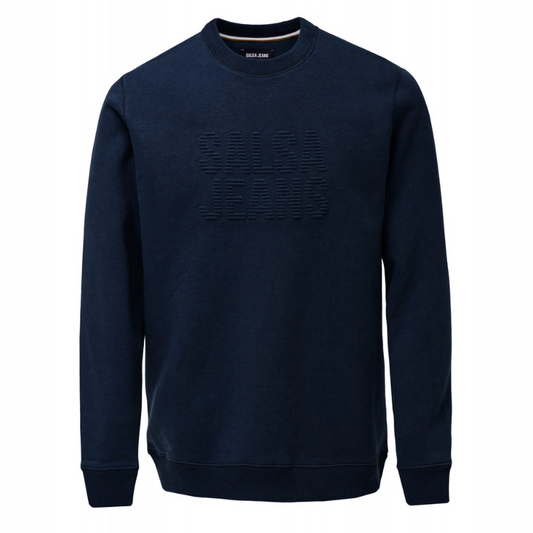 Sweatshirt cardada, em marinho, de mangas compridas. Decote redondo, punhos e cintura são canelados. Detalhe de branding com relevo no peito.
Composição: 57%Algodão + 43% Poliéster. Aplicações: 95%Algodão + 5%Elastano