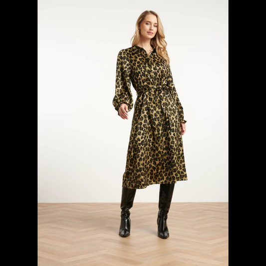 Vestido camiseiro acetinado animal print - SMASHED LEMON