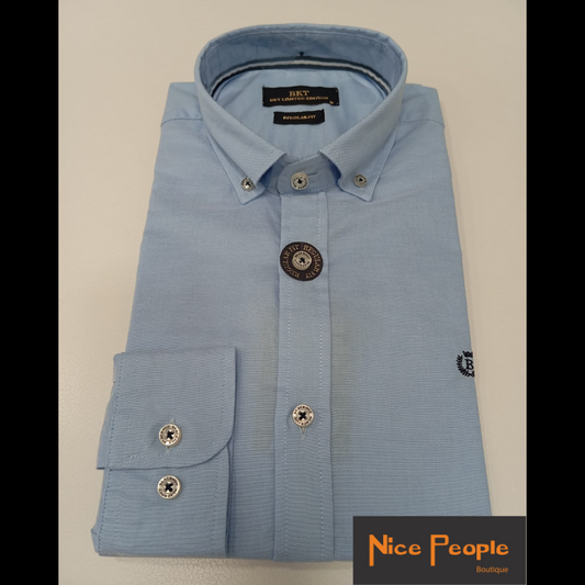 Camisa oxford azul liso regular fit - BLACKOUT