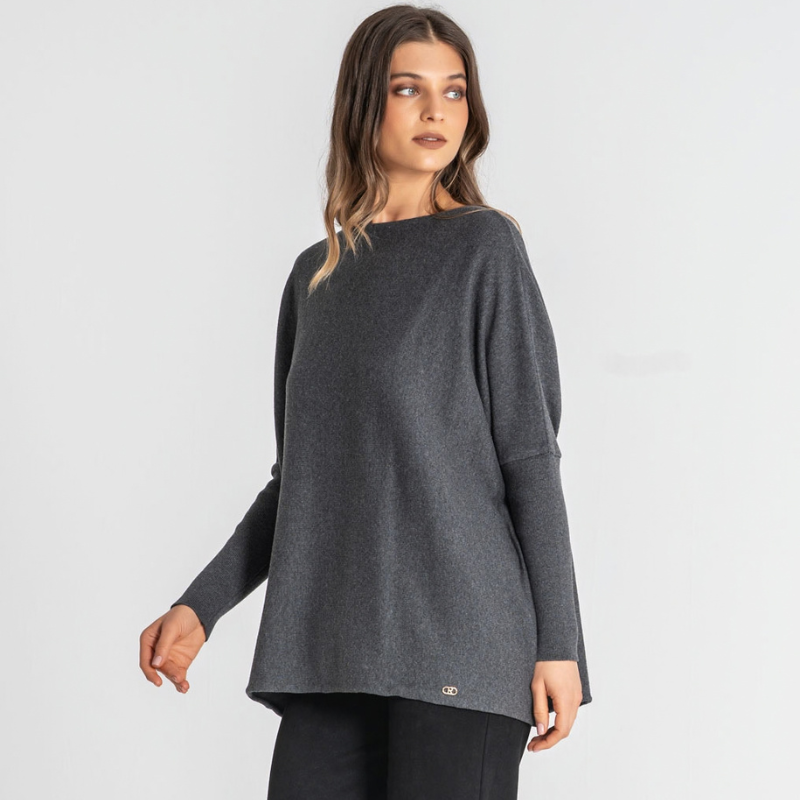 Camisola oversize, em antracite, com punho justo