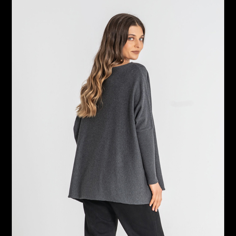 Camisola oversize, em antracite, com punho justo