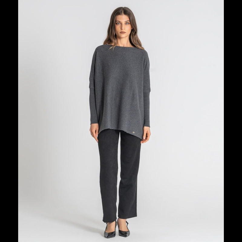 Camisola oversize, em antracite, com punho justo