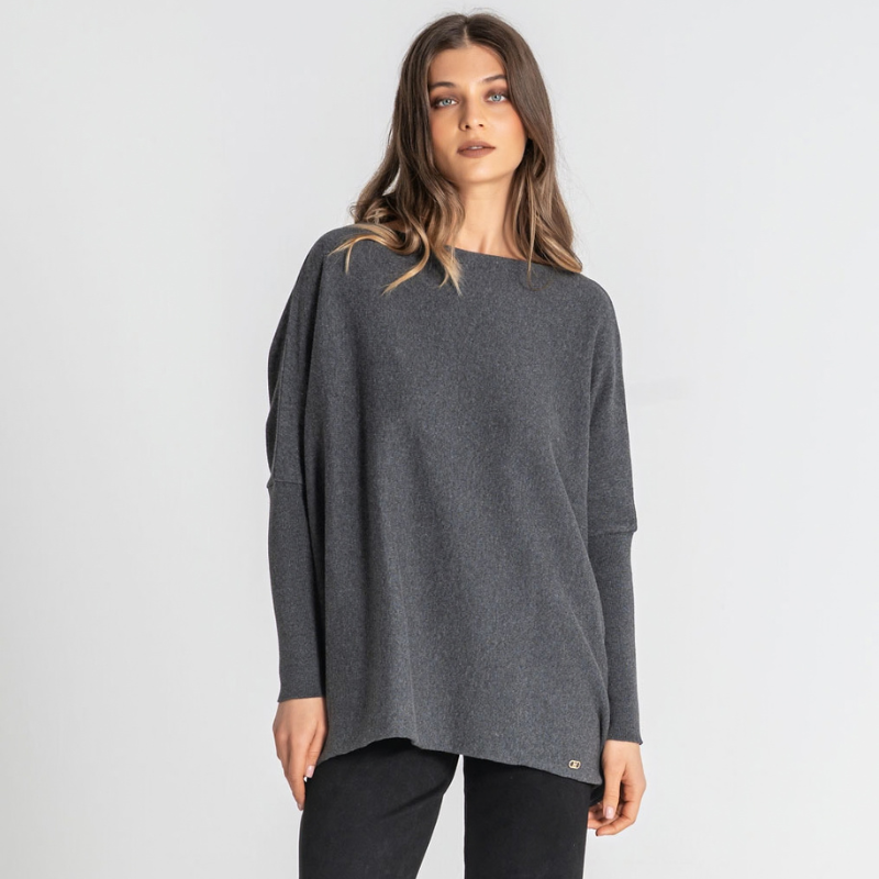 Camisola oversize, em antracite, com punho justo
