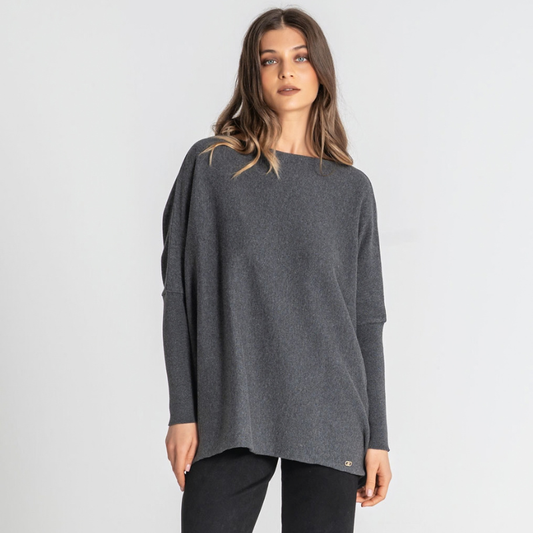 Camisola oversize, em antracite, com punho justo