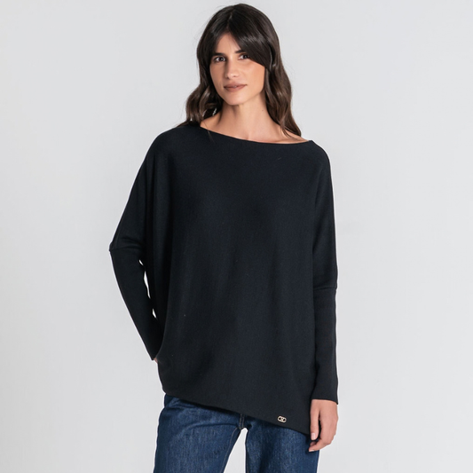 Camisola oversize, em preto, com punho justo